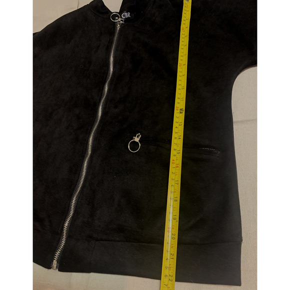 CBR Bomber Jacket Womens Medium Faux Suede Black Zip Front Rockabilly 50's Coat - Picture 12 of 13